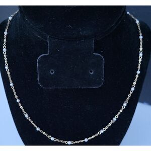 VTG  Trifari station faux pearl bead necklace goldtone chain dainty 23” Signed